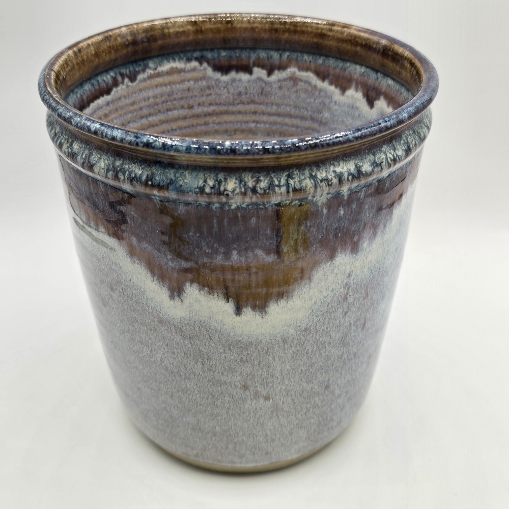 VINTAGE HAND THROWN STUDIO ART POTTERY GLAZED UTENSIL HOLDER JAR VASE